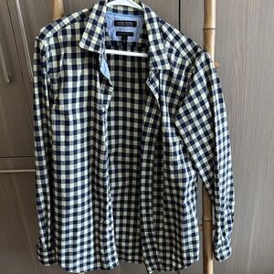 Banana Republic Navy and Cream Checkered Shirt
